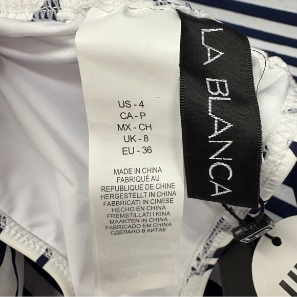 LA BLANCA Navy White Leaf Print Bikini Top Size 4 - Picture 7 of 10